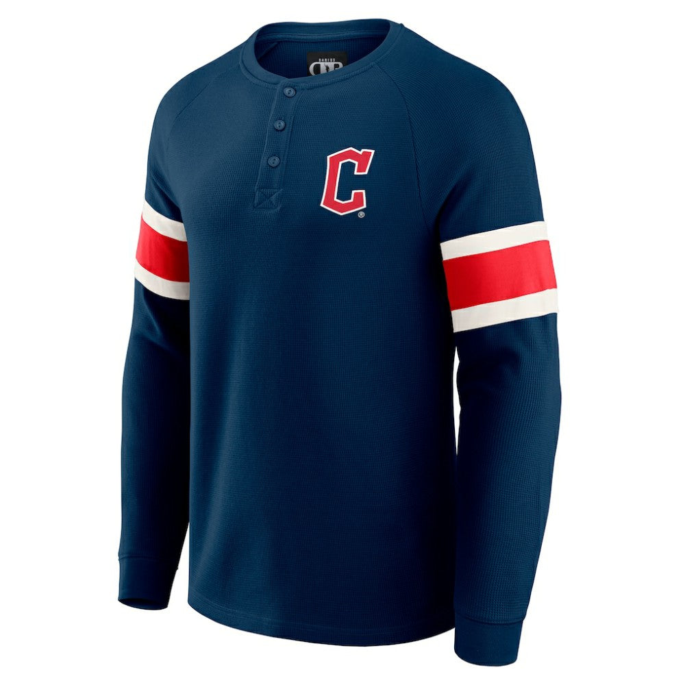 Cleveland Guardians Darius Rucker Collection by Fanatics Waffle-Knit Raglan Long Sleeve Henley T-Shirt - Navy T-shirts