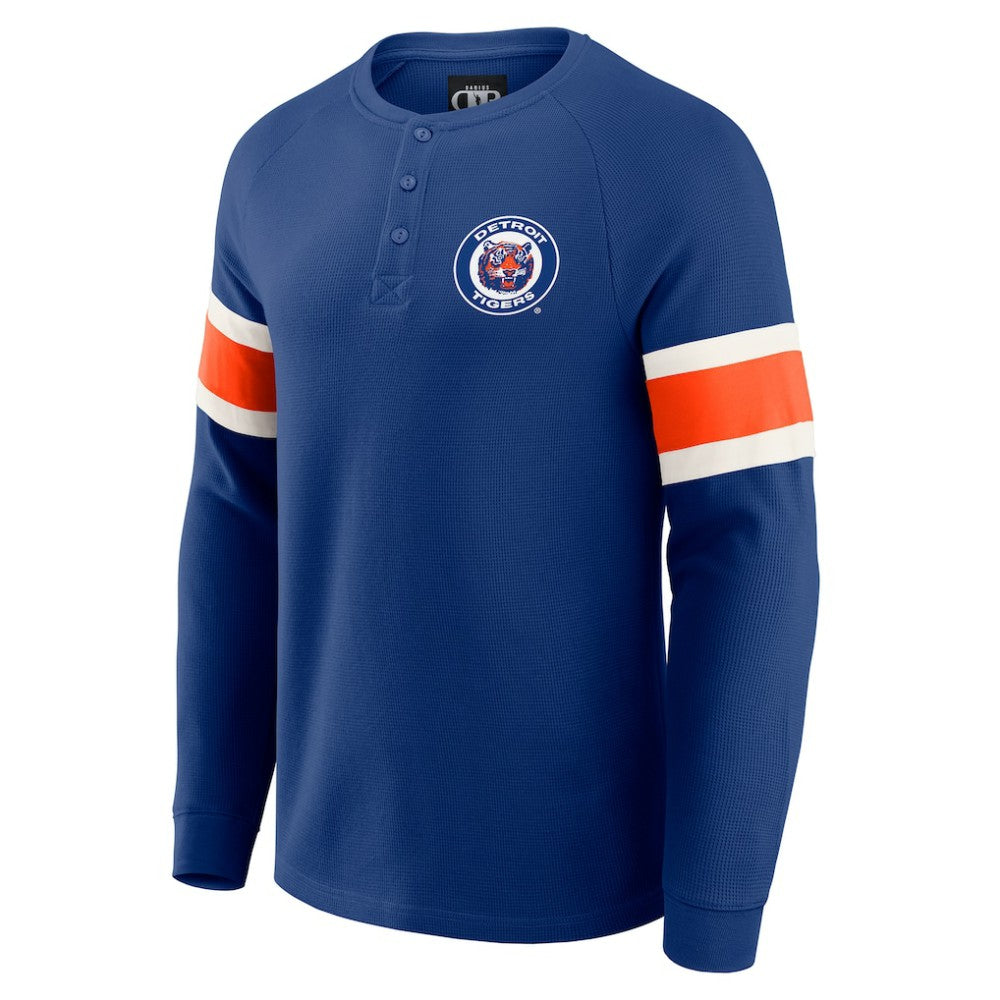 Detroit Tigers Darius Rucker Collection by Fanatics Waffle-Knit Raglan Long Sleeve Henley T-Shirt - Blue T-shirts