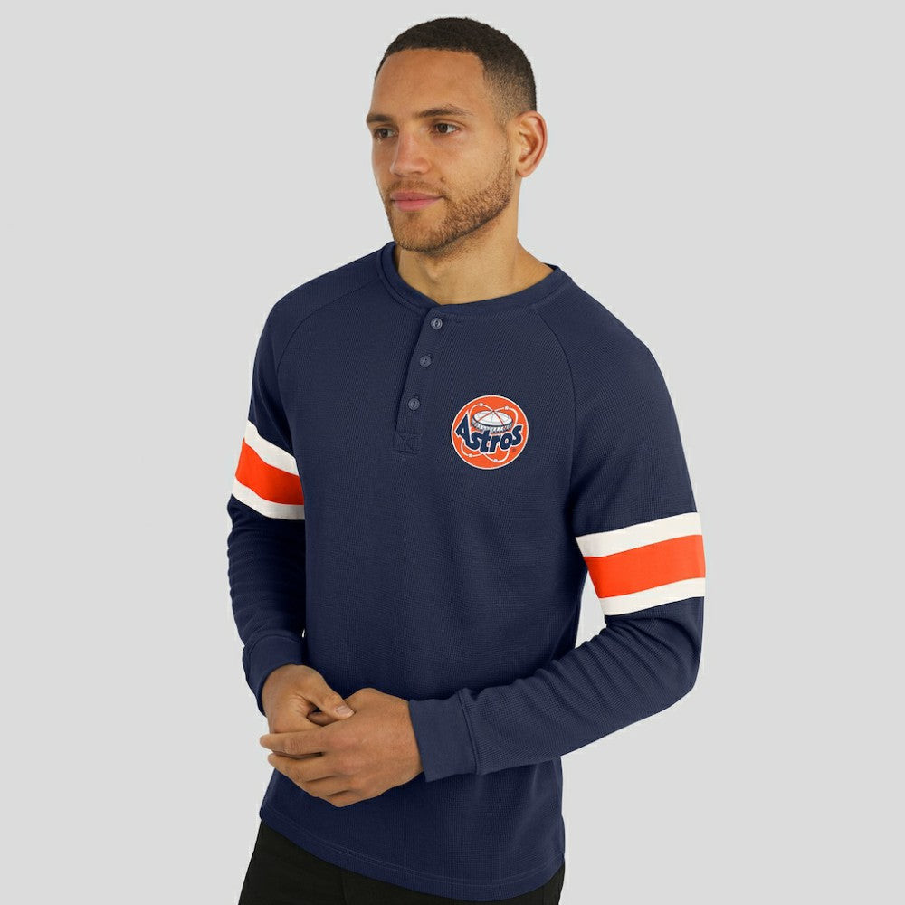 Houston Astros Darius Rucker Collection by Fanatics Waffle-Knit Raglan Long Sleeve Henley T-Shirt - Navy T-shirts