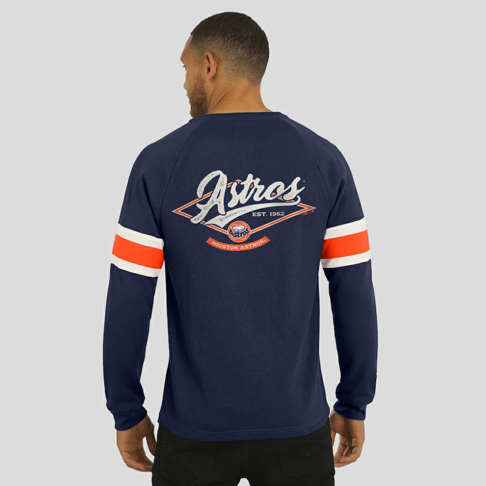 Houston Astros Darius Rucker Collection by Fanatics Waffle-Knit Raglan Long Sleeve Henley T-Shirt - Navy T-shirts