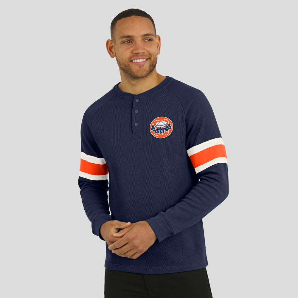 Houston Astros Darius Rucker Collection by Fanatics Waffle-Knit Raglan Long Sleeve Henley T-Shirt - Navy T-shirts