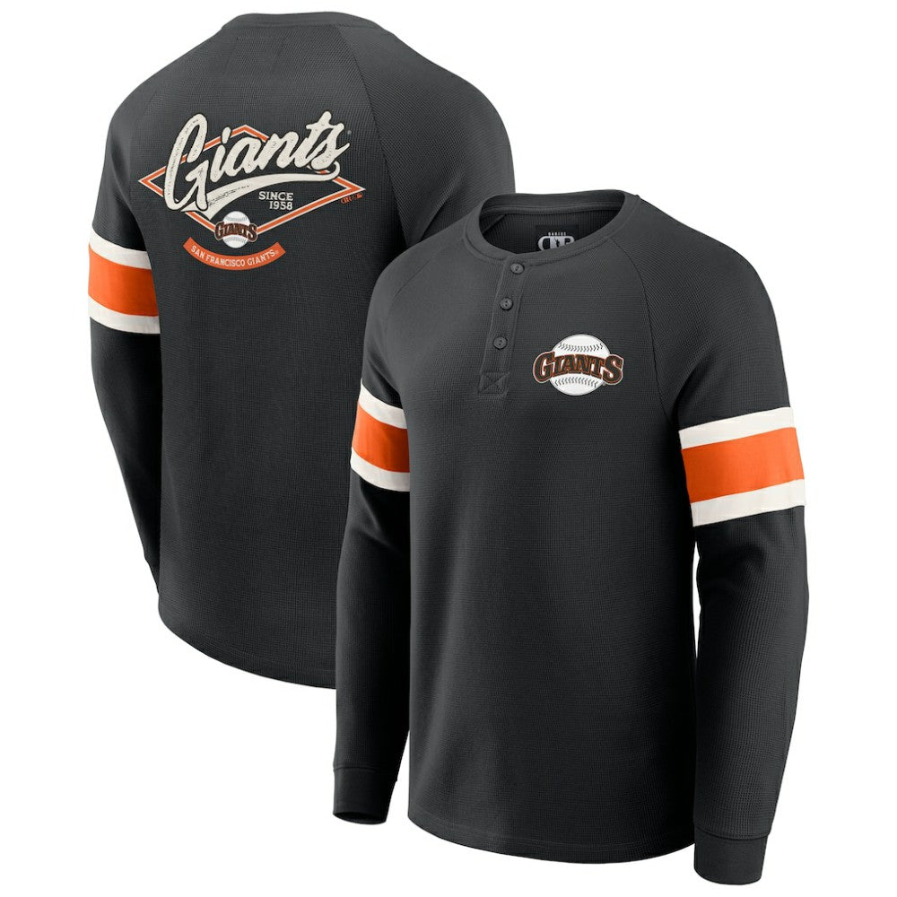 San Francisco Giants Darius Rucker Collection by Fanatics Waffle-Knit Raglan Long Sleeve Henley T-Shirt - Black T-shirts