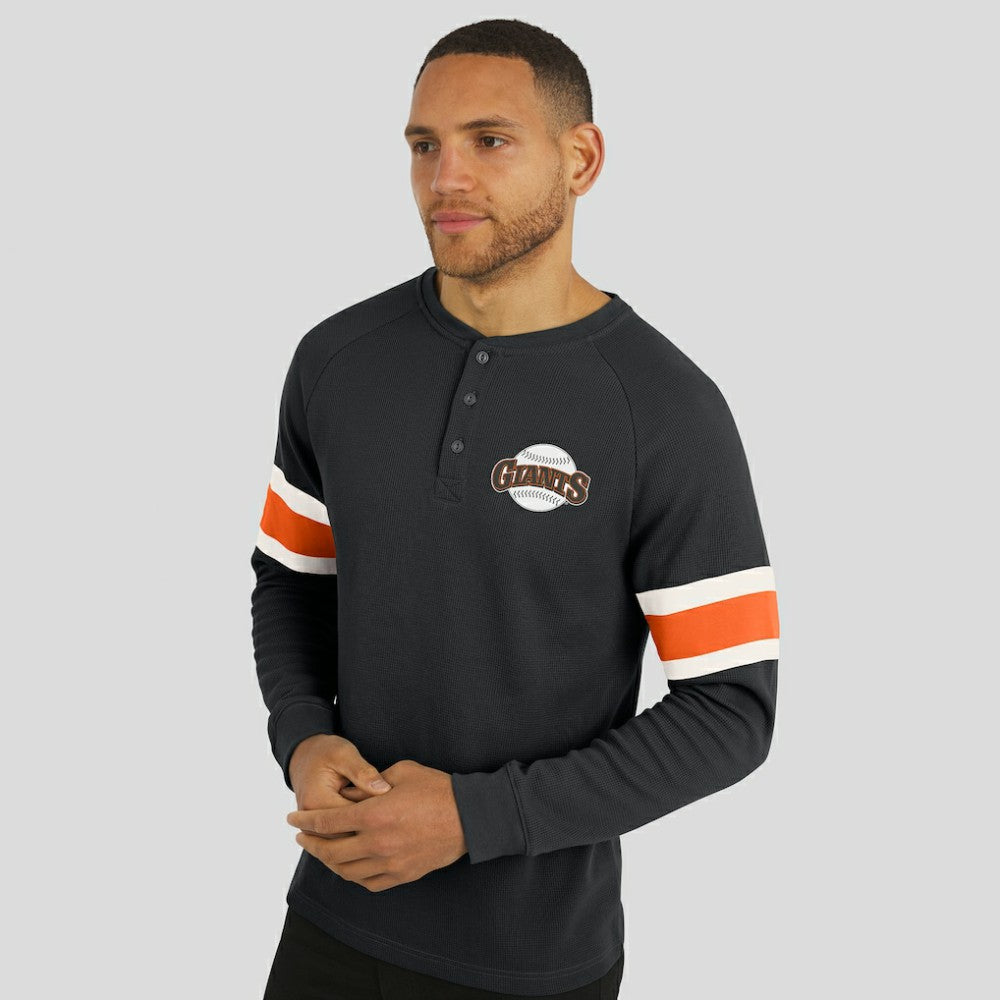 San Francisco Giants Darius Rucker Collection by Fanatics Waffle-Knit Raglan Long Sleeve Henley T-Shirt - Black T-shirts