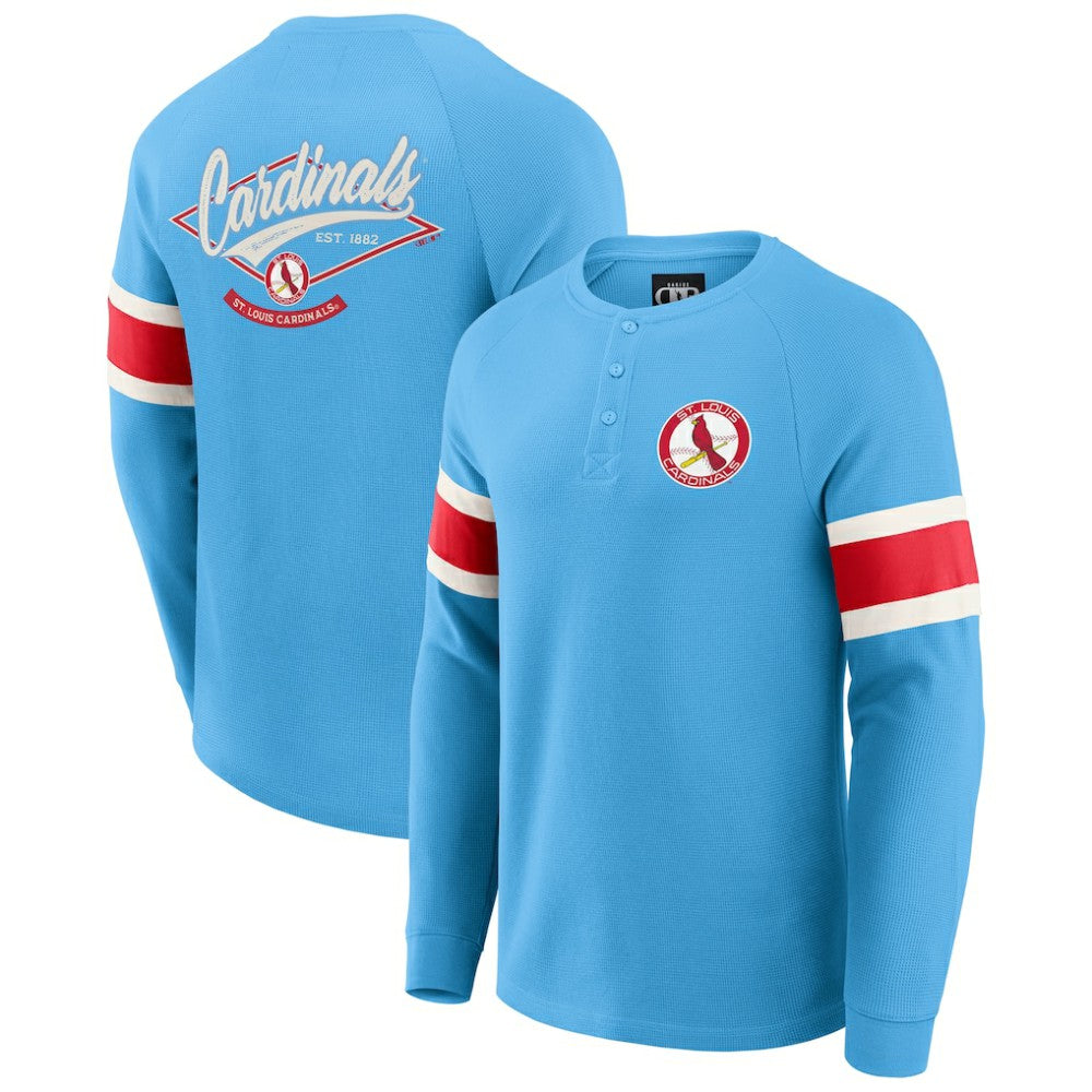 St. Louis Cardinals Darius Rucker Collection by Fanatics Waffle-Knit Raglan Long Sleeve Henley T-Shirt - Light Blue T-shirts