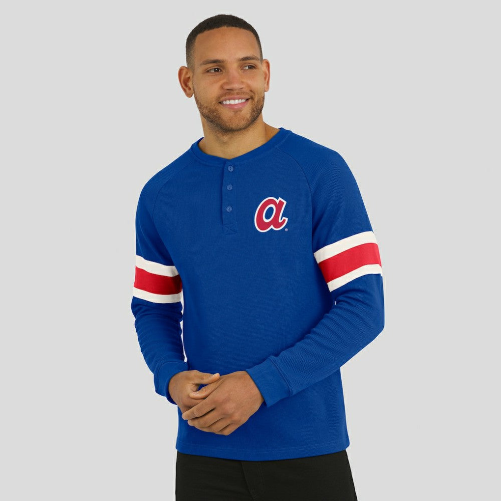 Atlanta Braves Darius Rucker Collection by Fanatics Waffle-Knit Raglan Long Sleeve Henley T-Shirt - Royal T-shirts