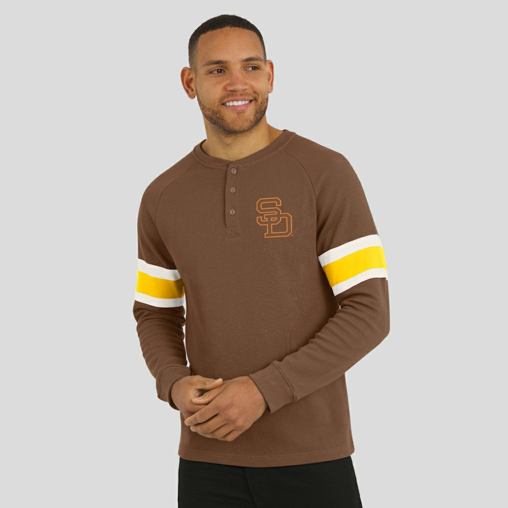 San Diego Padres Darius Rucker Collection by Fanatics Waffle-Knit Raglan Long Sleeve Henley T-Shirt - Brown T-shirts