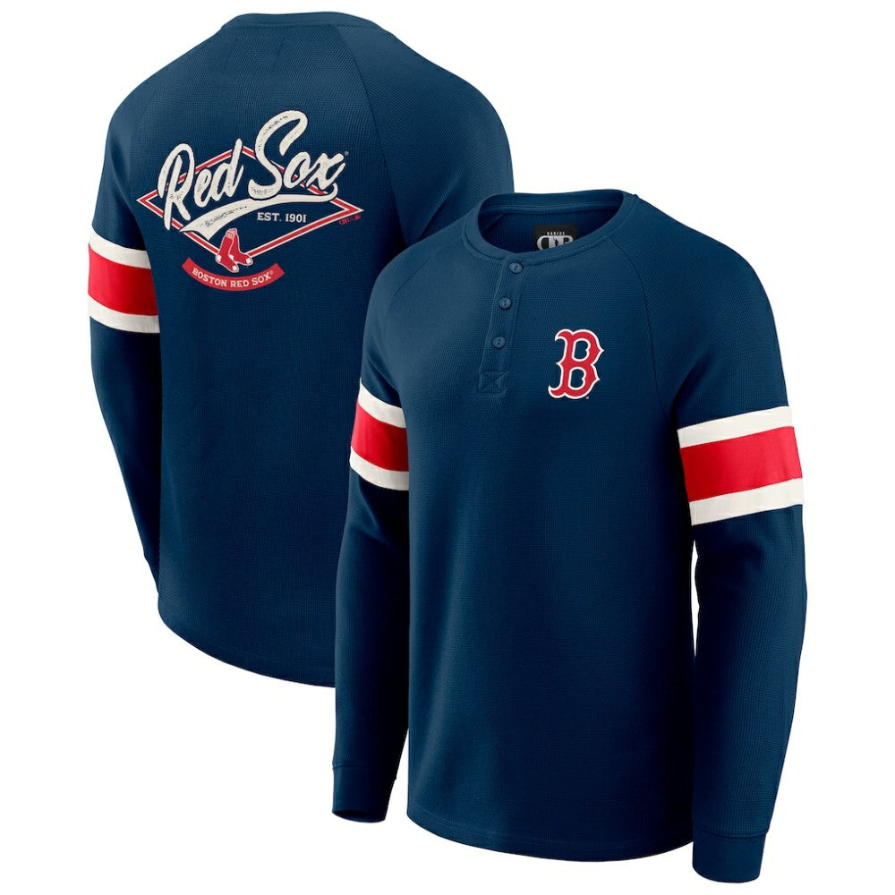 Boston Red Sox Darius Rucker Collection by Fanatics Waffle-Knit Raglan Long Sleeve Henley T-Shirt - Navy T-shirts
