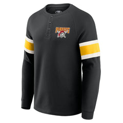 Pittsburgh Pirates Darius Rucker Collection by Fanatics Waffle-Knit Raglan Long Sleeve Henley T-Shirt - Black T-shirts