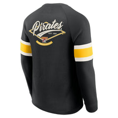 Pittsburgh Pirates Darius Rucker Collection by Fanatics Waffle-Knit Raglan Long Sleeve Henley T-Shirt - Black T-shirts