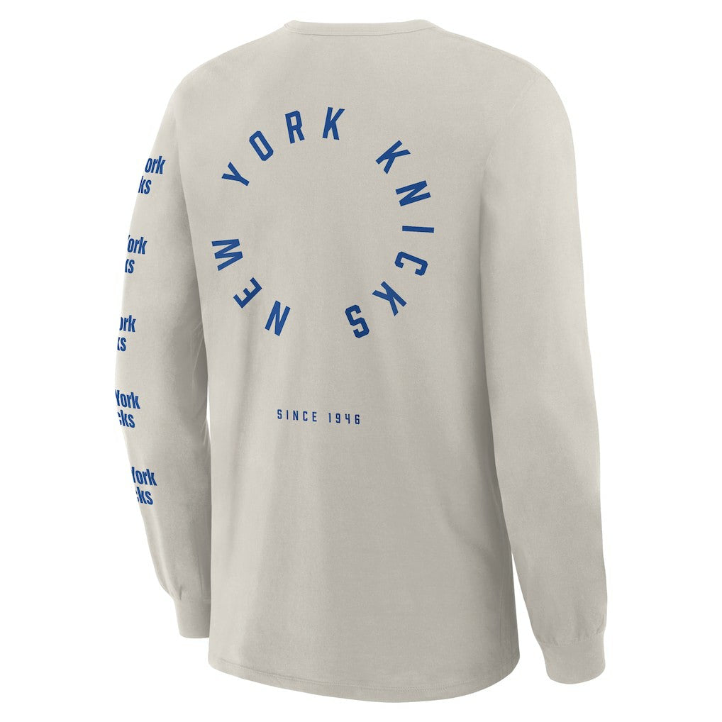 New York Knicks Crossover Collection Ball Screen Action Premium Long Sleeve T-Shirt Cream - Fanatics