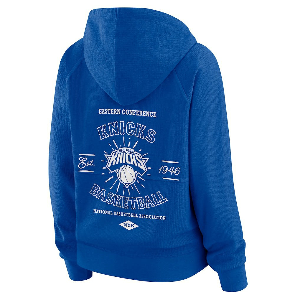 New York Knicks WEAR by Erin Andrews Women's Vintage Full-Zip Raglan Hoodie Royal
