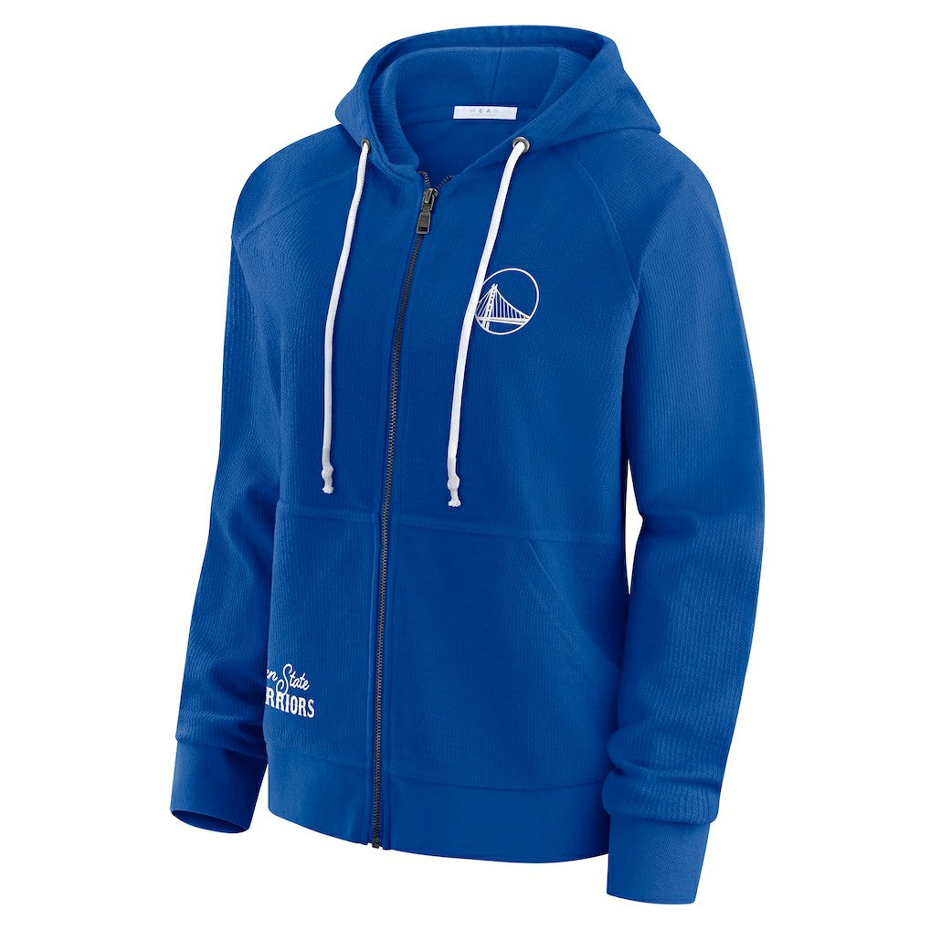 Golden State Warriors WEAR by Erin Andrews Women's Vintage Full-Zip Raglan Hoodie Blue