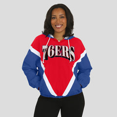 Philadelphia 76ers WEAR by Erin Andrews Women's Colorblock Full-Zip Hoodie Windbreaker Jacket Red/Royal