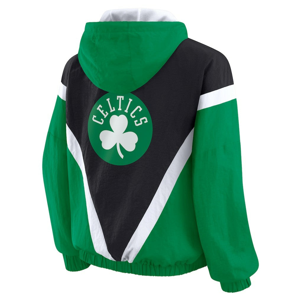 Boston Celtics WEAR by Erin Andrews Women's Colorblock Full-Zip Hoodie Windbreaker Jacket Black/Kelly Green