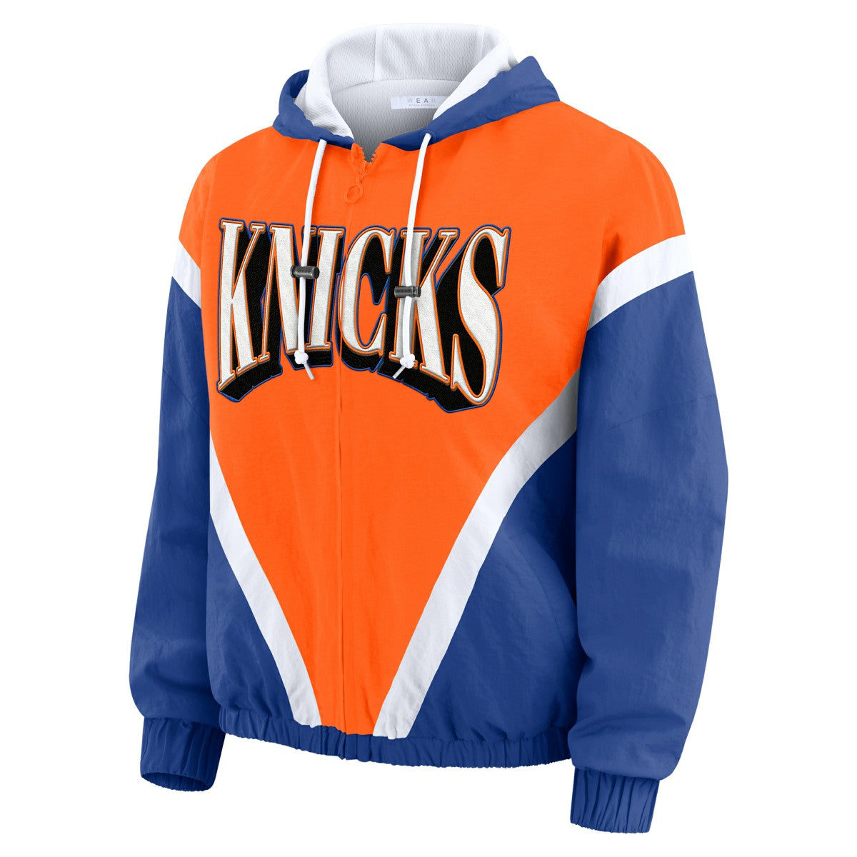 New York Knicks WEAR by Erin Andrews Women's Colorblock Full-Zip Hoodie Windbreaker Jacket Orange/Royal outlet