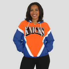 New York Knicks WEAR by Erin Andrews Women's Colorblock Full-Zip Hoodie Windbreaker Jacket Orange/Royal outlet