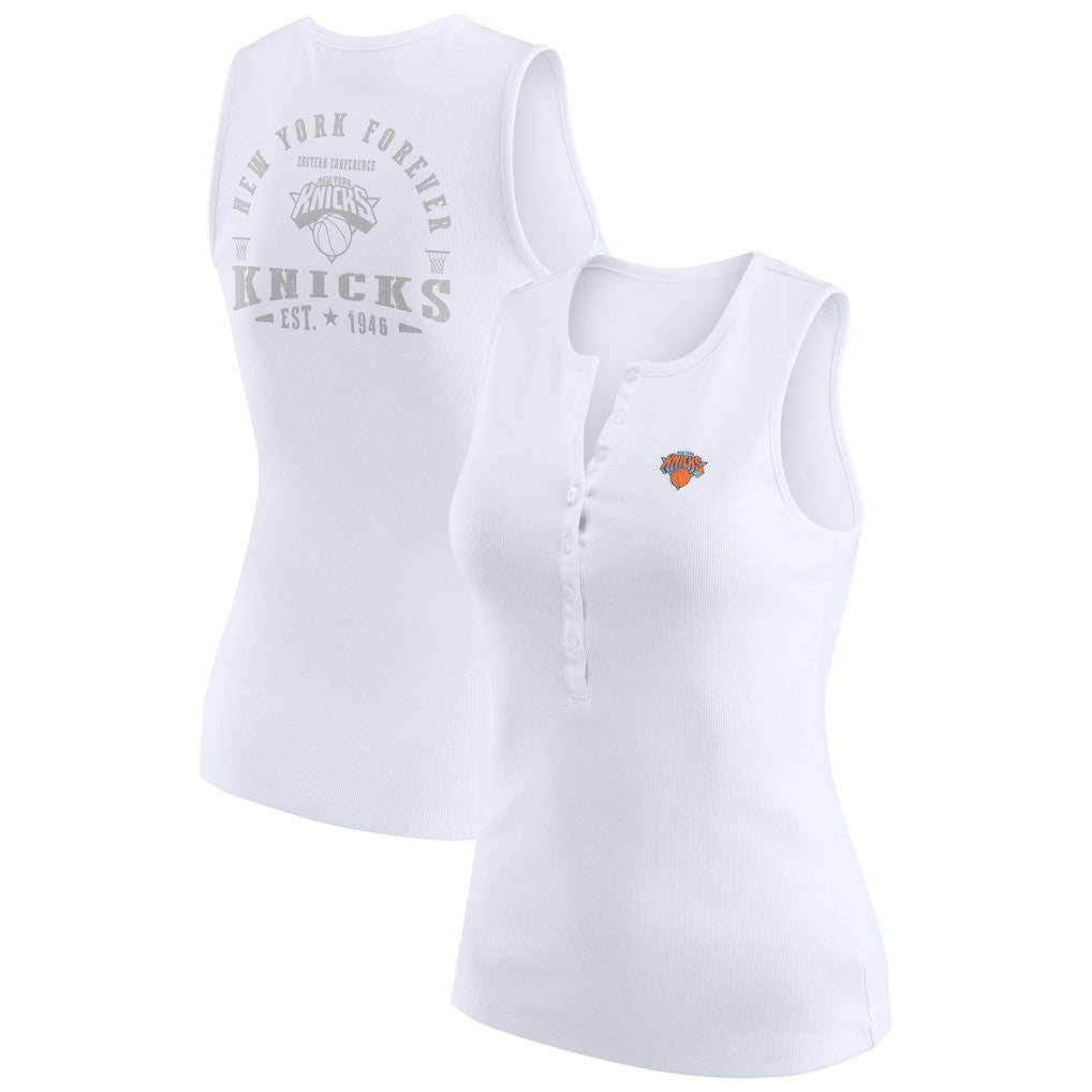 New York Knicks WEAR by Erin Andrews Women's Rib-Knit Henley Tank Top White