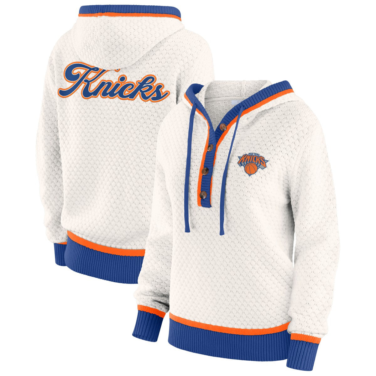 New York Knicks WEAR by Erin Andrews Women's Plus Size Hoodie Sweater Cream