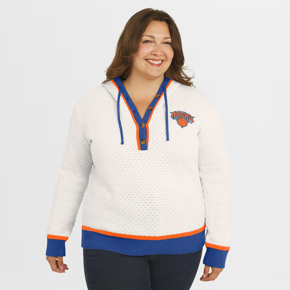 New York Knicks WEAR by Erin Andrews Women's Plus Size Hoodie Sweater Cream