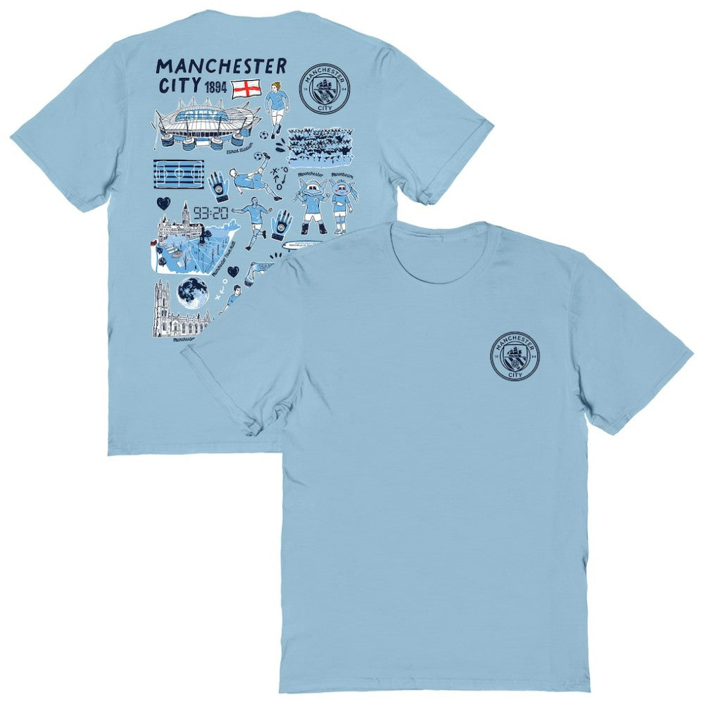 Manchester City Vive La Fete Women's Impressions Artwork T-Shirt Sky Blue