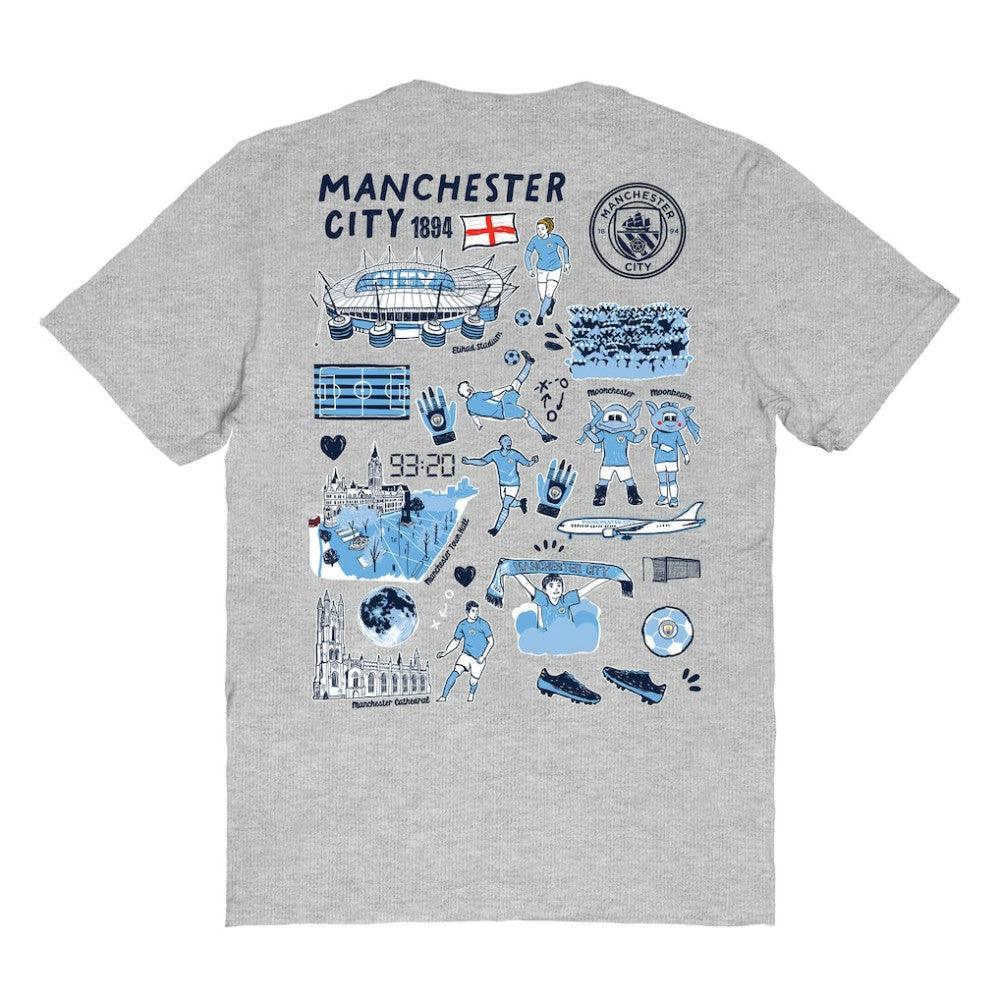 Manchester City Vive La Fete Women's Impressions Artwork T-Shirt Heather Gray