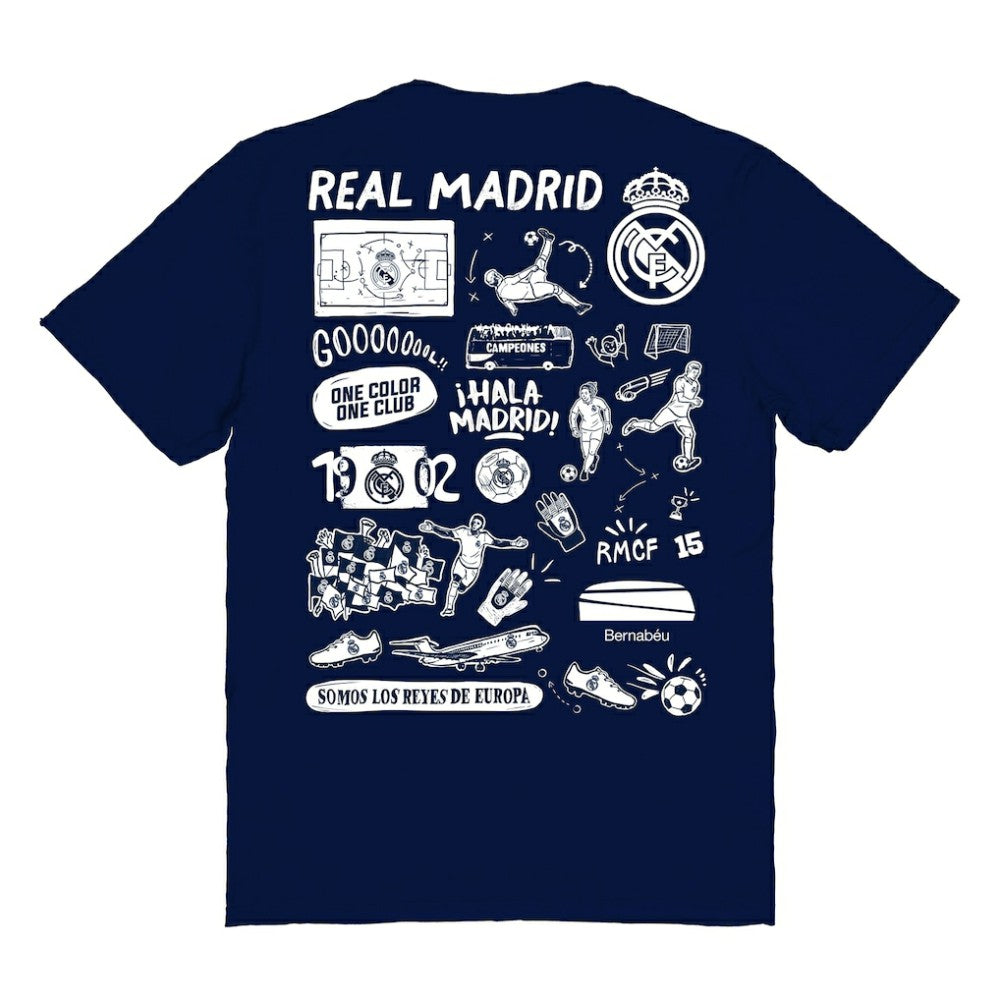 Real Madrid Vive La Fete Women's Impressions Artwork T-Shirt Navy