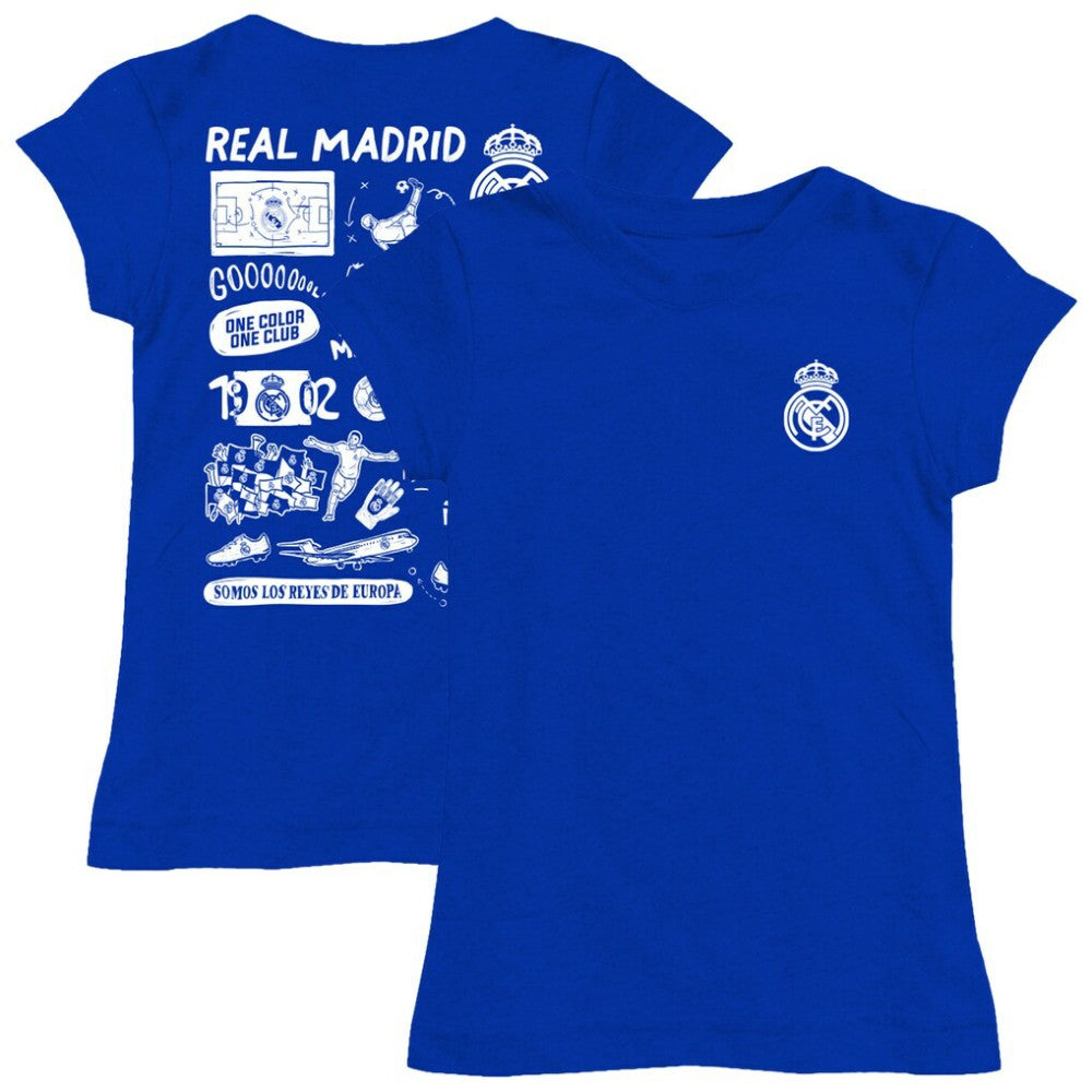 Real Madrid Vive La Fete Girls Youth Color Badge Fitted T-Shirt Royal