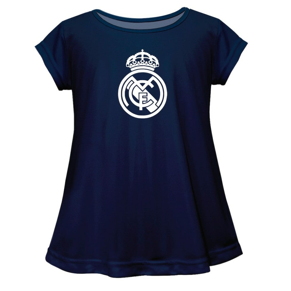 Real Madrid Vive La Fete Girls Youth Color Badge A-Line Top Navy