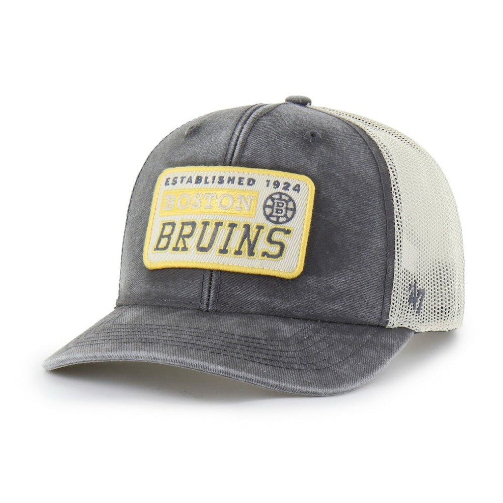 Boston Bruins '47 Canteen Pigment Dyed Patch Trucker Adjustable Hat - Charcoal | US 202801575