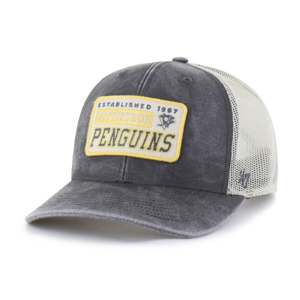Pittsburgh Penguins '47 Canteen Pigment Dyed Patch Trucker Adjustable Hat - Charcoal | US 202801581