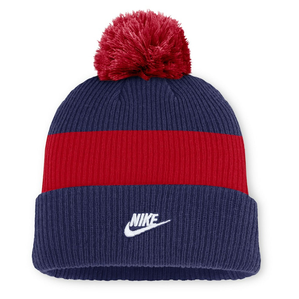 Atlanta Braves Nike Cooperstown Collection Peak Standard Cuffed Knit Hat with Pom - Blue/Red Hats