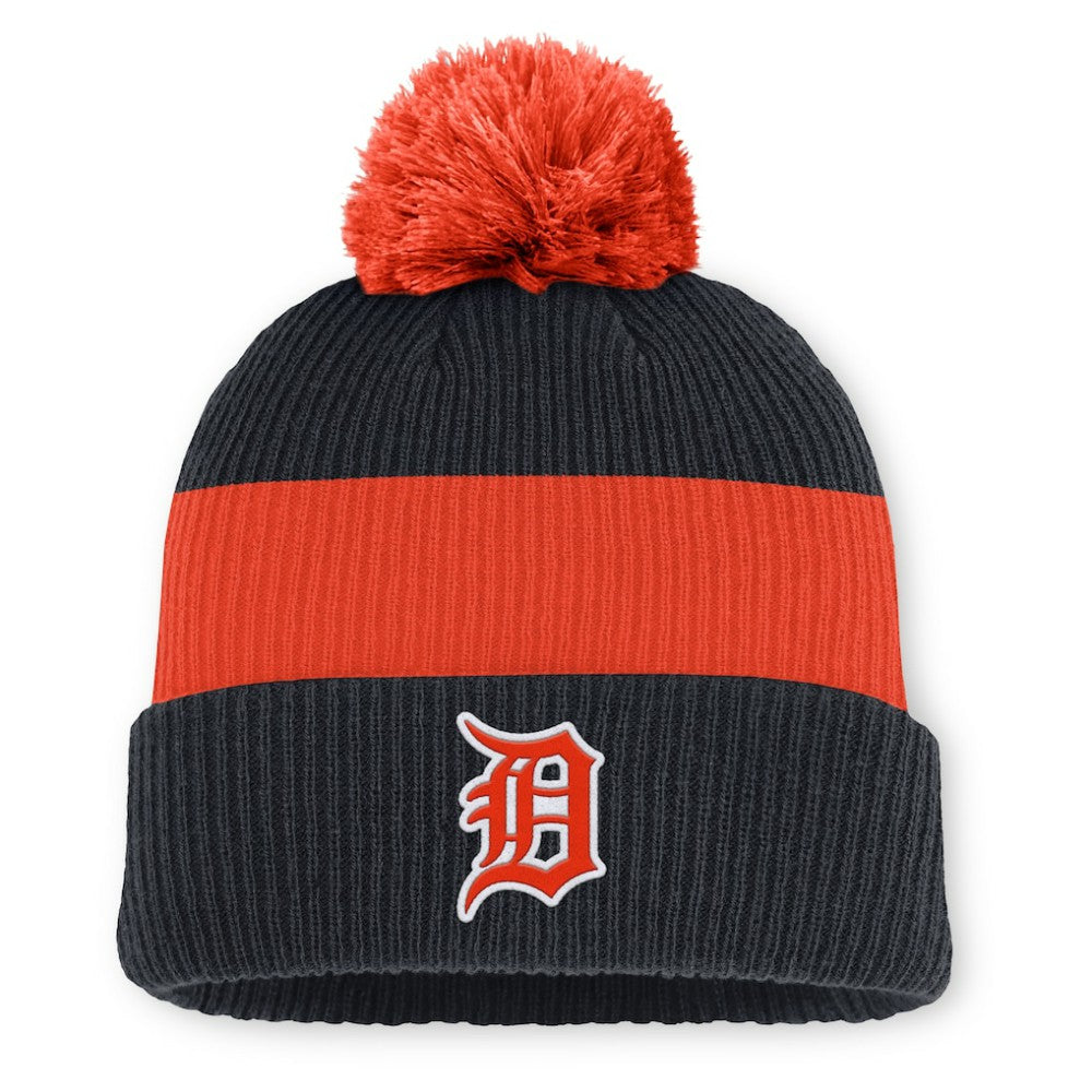 Detroit Tigers Nike Cooperstown Collection Peak Standard Cuffed Knit Hat with Pom - Navy/Orange Hats