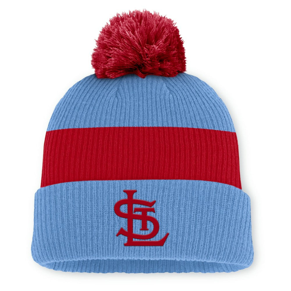 St. Louis Cardinals Nike Cooperstown Collection Peak Standard Cuffed Knit Hat with Pom - Light Blue/Red Hats