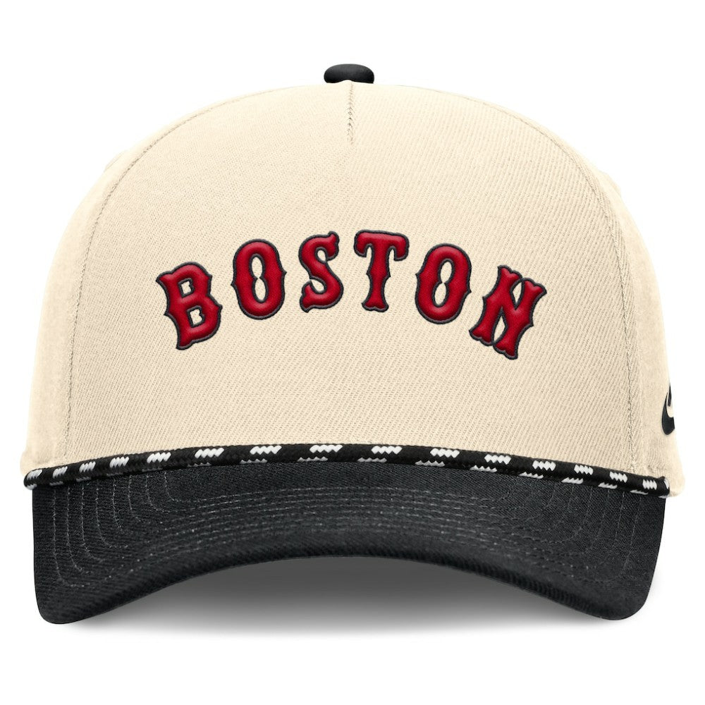 Boston Red Sox Nike Cooperstown Collection Rise Adjustable Hat - Natural/Black Hats
