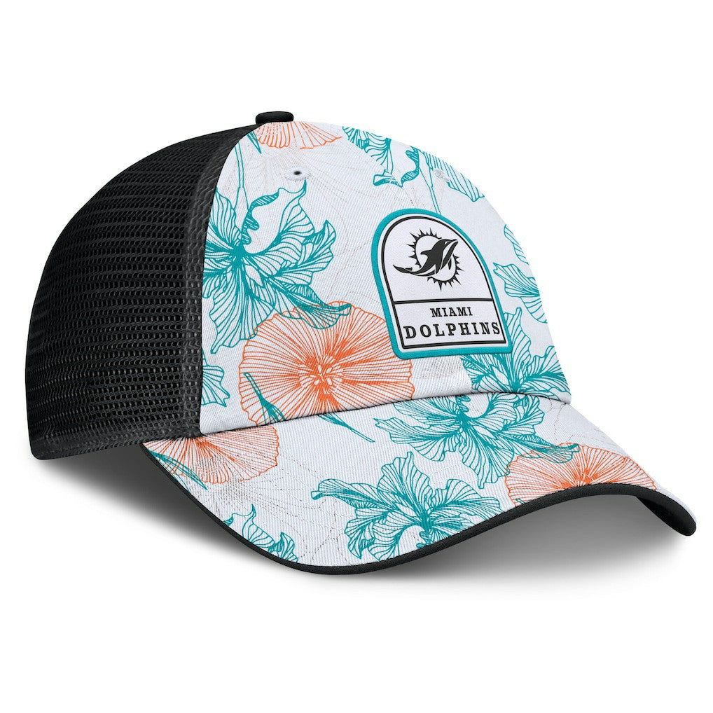 Miami Dolphins Tropical Adjustable Trucker Hat - White/Black Hats
