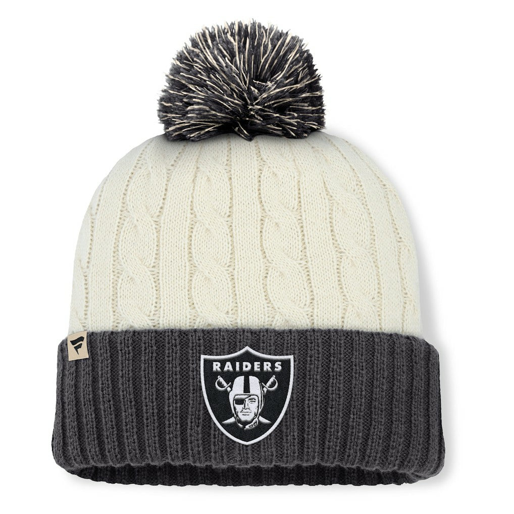 Las Vegas Raiders Women's Coaxial Cuffed Knit Hat with Pom - Cream Hats