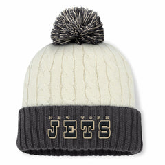 New York Jets Women's Coaxial Cuffed Knit Hat with Pom - Cream Hats