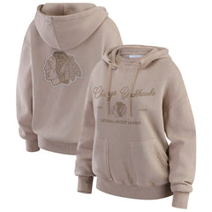 Chicago Blackhawks WEAR by Erin Andrews Women's Washed Pullover Crewdie - Tan | US 202830772
