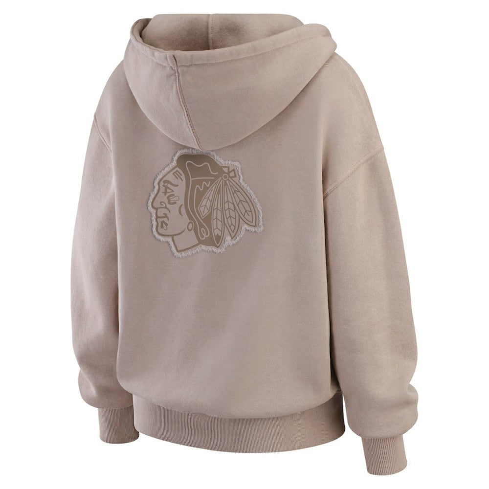 Chicago Blackhawks WEAR by Erin Andrews Women's Washed Pullover Crewdie - Tan | US 202830772