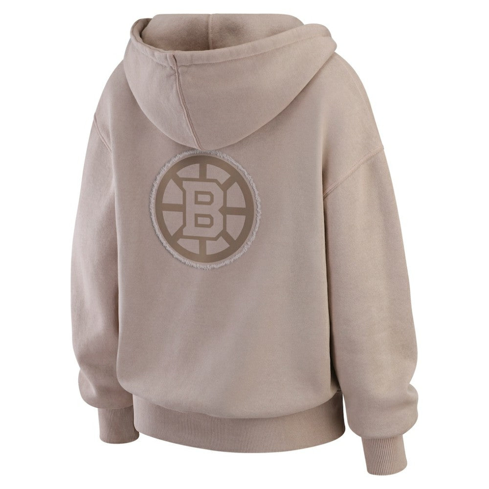 Boston Bruins WEAR by Erin Andrews Women's Washed Pullover Crewdie - Tan | US 202830774
