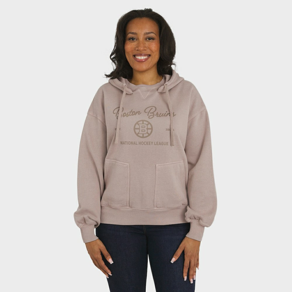 Boston Bruins WEAR by Erin Andrews Women's Washed Pullover Crewdie - Tan | US 202830774
