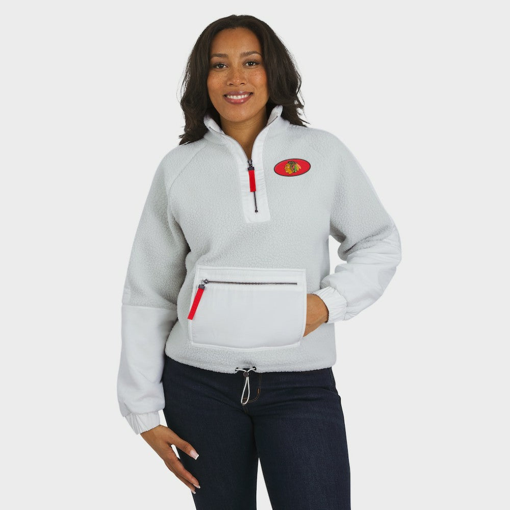 Chicago Blackhawks WEAR by Erin Andrews Women's Polar Fleece Quarter-Zip Jacket - Gray | US 202830794