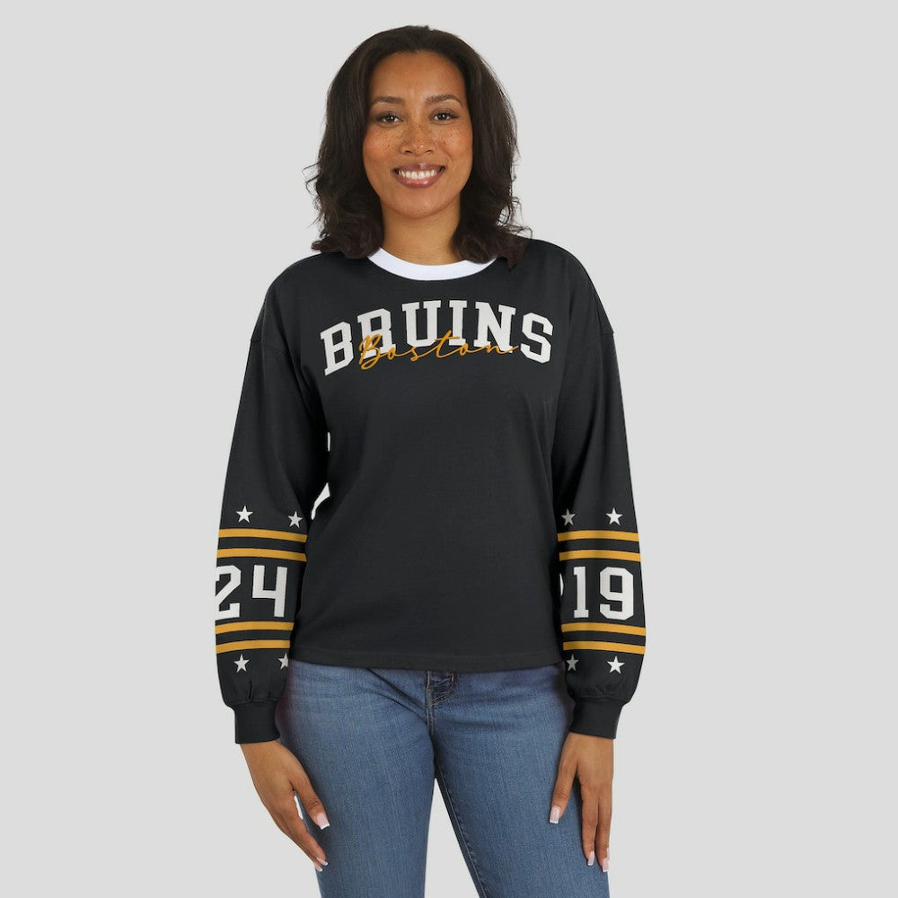 Boston Bruins WEAR by Erin Andrews Women's Long-Sleeve Sport T-Shirt - Black | US 202830808