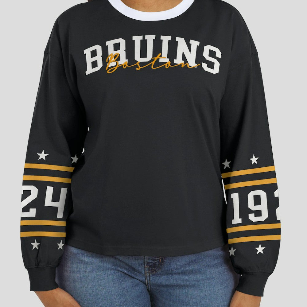 Boston Bruins WEAR by Erin Andrews Women's Long-Sleeve Sport T-Shirt - Black | US 202830808