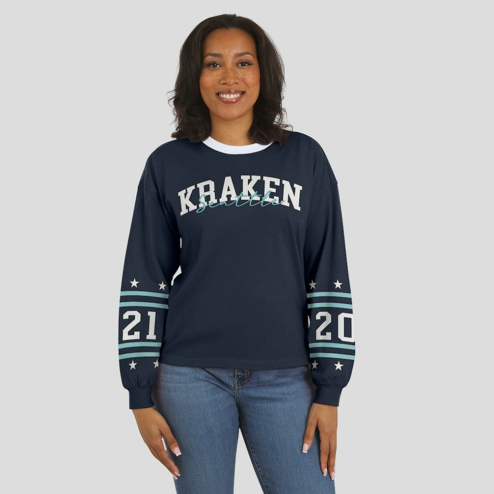 Seattle Kraken WEAR by Erin Andrews Women's Long-Sleeve Sport T-Shirt - Deep Sea Blue | US 202830813