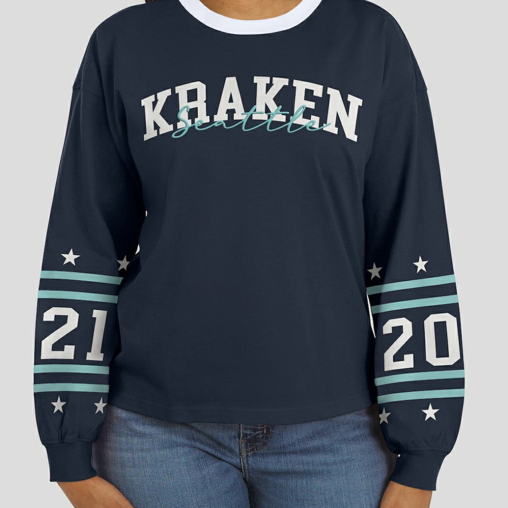 Seattle Kraken WEAR by Erin Andrews Women's Long-Sleeve Sport T-Shirt - Deep Sea Blue | US 202830813