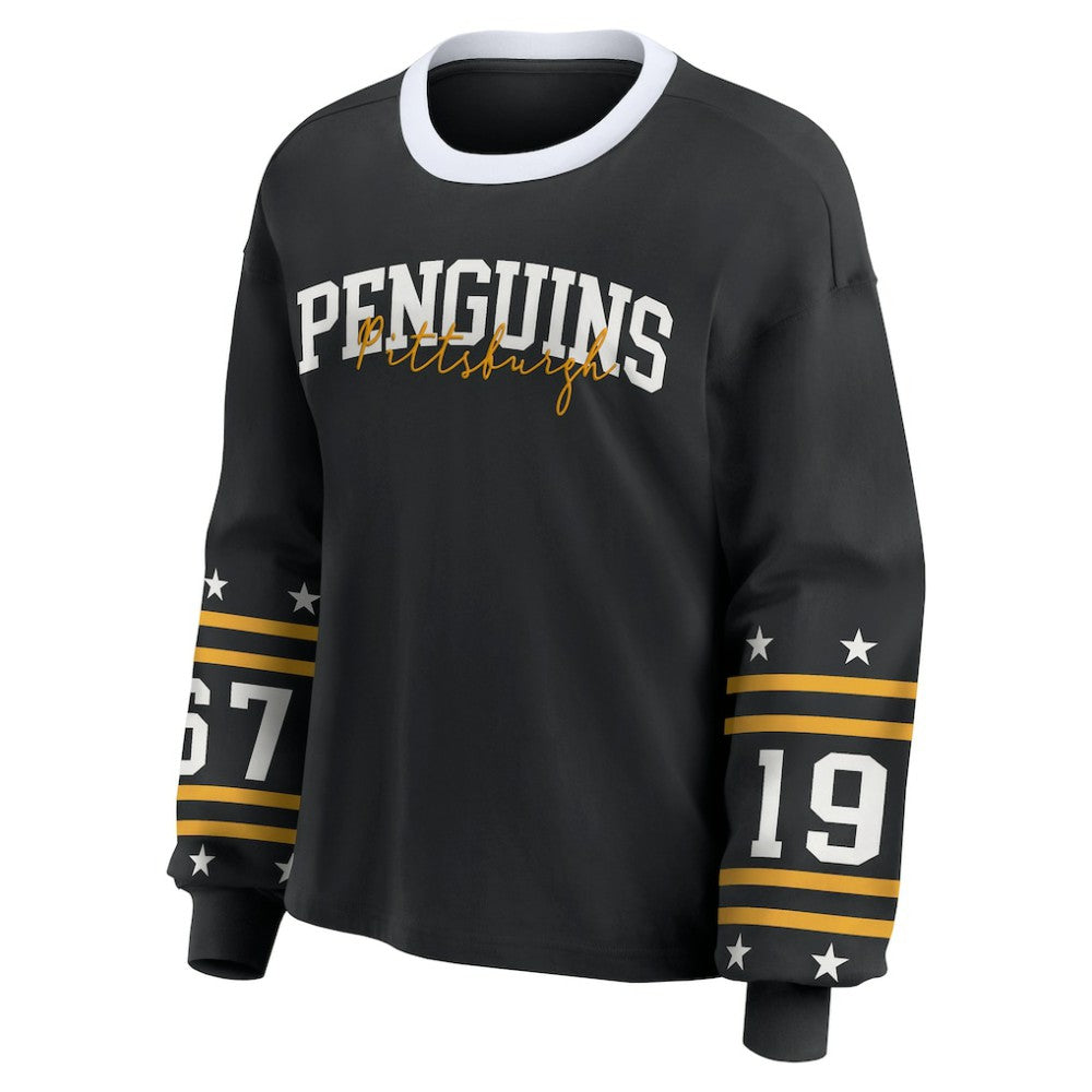 Pittsburgh Penguins WEAR by Erin Andrews Women's Long-Sleeve Sport T-Shirt - Black | US 202830814