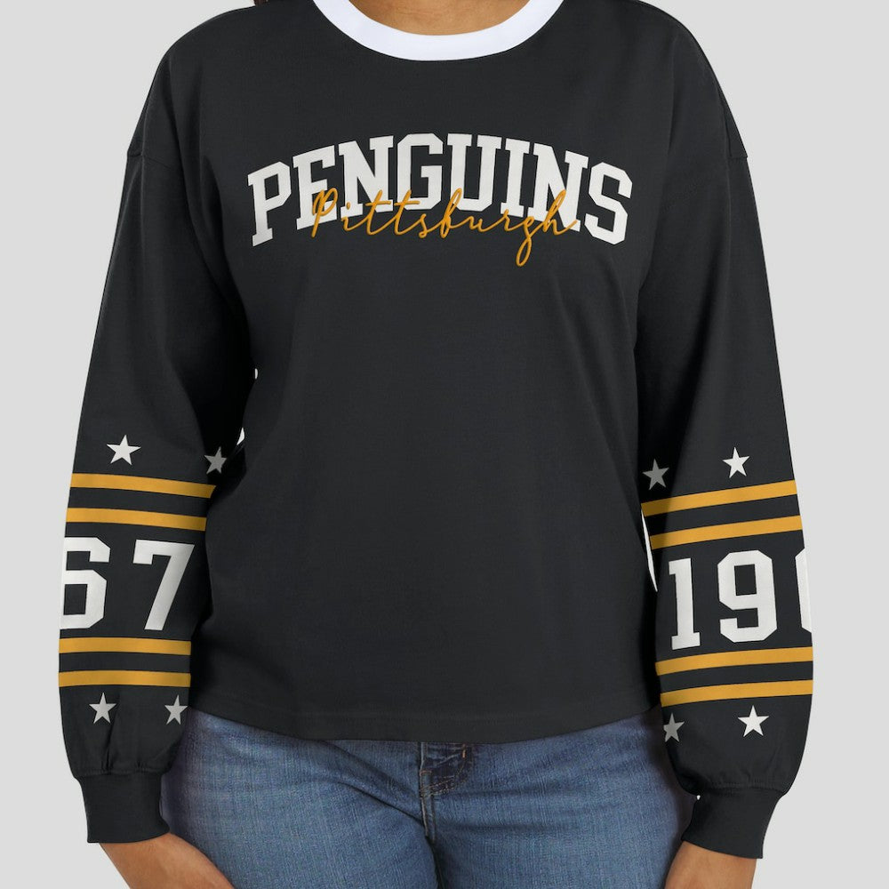 Pittsburgh Penguins WEAR by Erin Andrews Women's Long-Sleeve Sport T-Shirt - Black | US 202830814