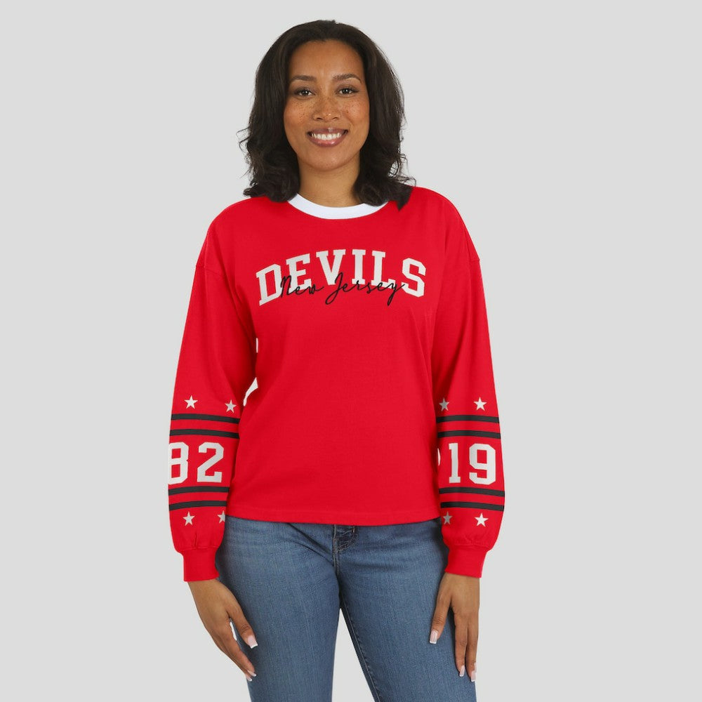 New Jersey Devils WEAR by Erin Andrews Women's Long-Sleeve Sport T-Shirt - Red | US 202830816
