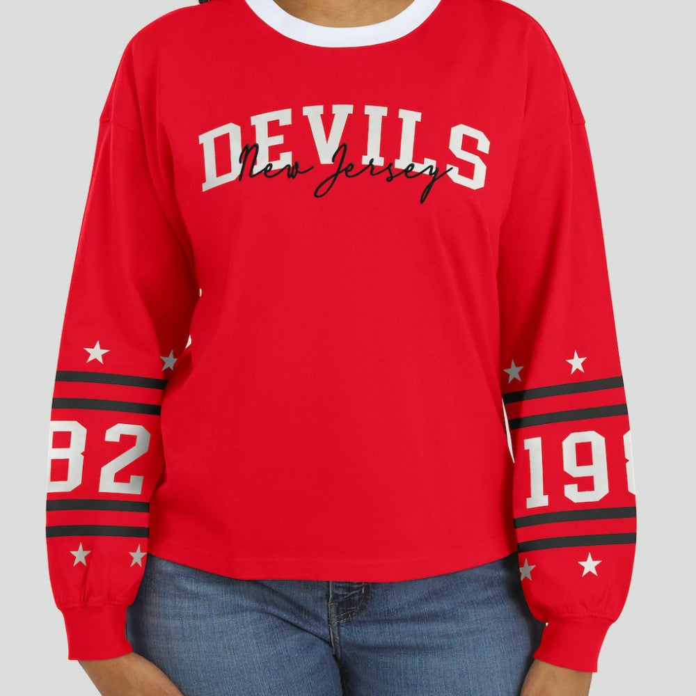New Jersey Devils WEAR by Erin Andrews Women's Long-Sleeve Sport T-Shirt - Red | US 202830816